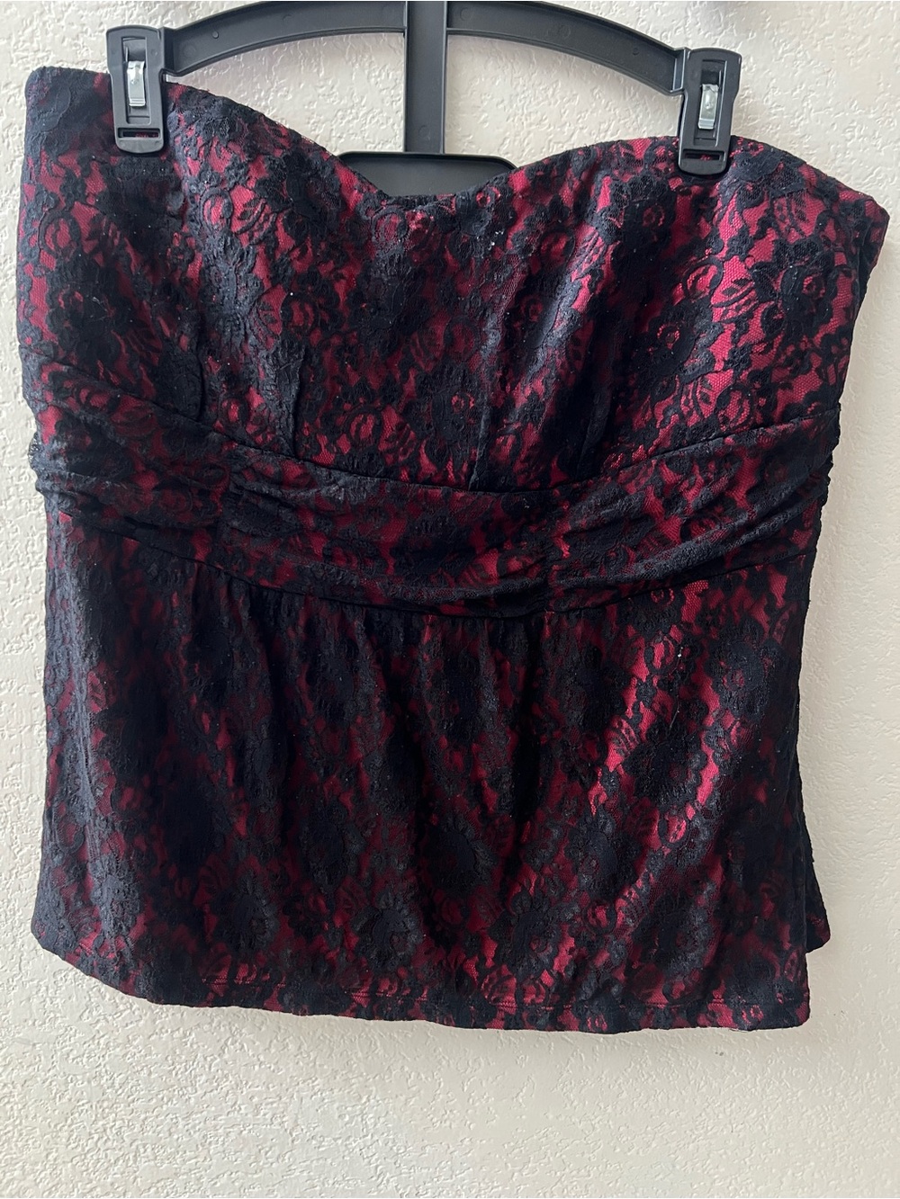 torrid Black Lace Overlay Strapless with Red Underlay